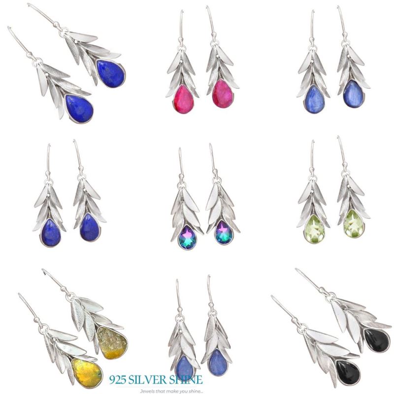 925 Sterling Silver Earrings In Semi Precious Lapis Gemstone 925SE2995_3