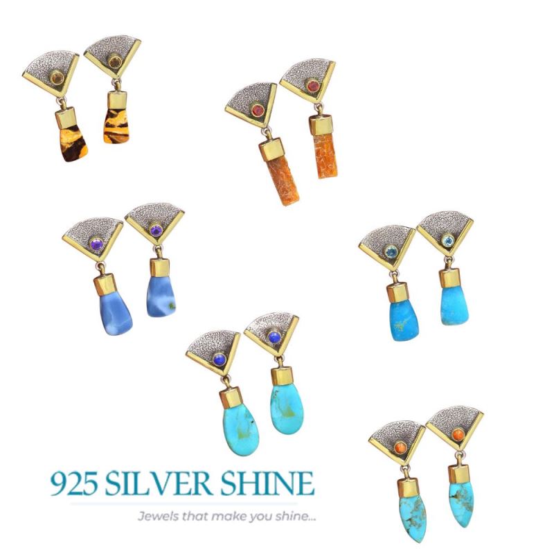Semi Precious Gemstone Earrings In 925 Sterling Silver 925SE3053_3