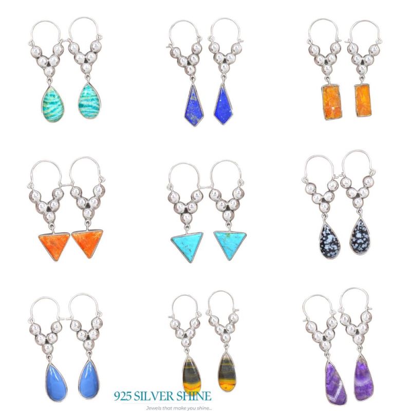 925 Sterling Silver Earrings In Natural Larimar Gemstone 925SE3064_2