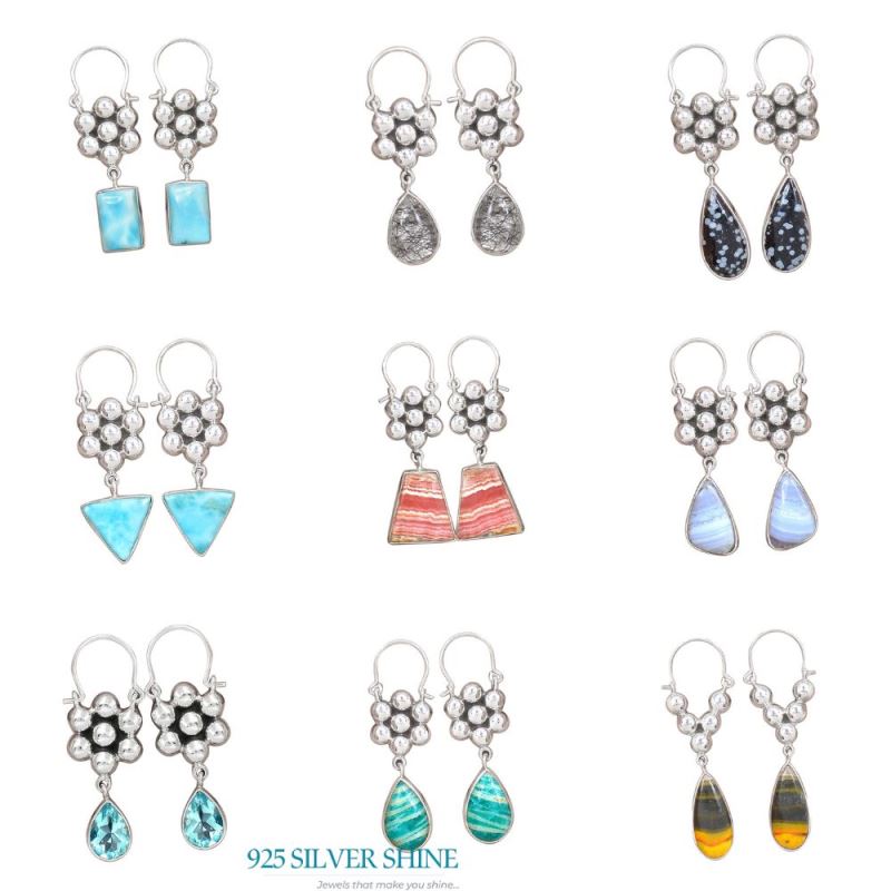 Moss Agate Gemstone Earrings In 925 Sterling Silver Jewelry 925SE3077_3