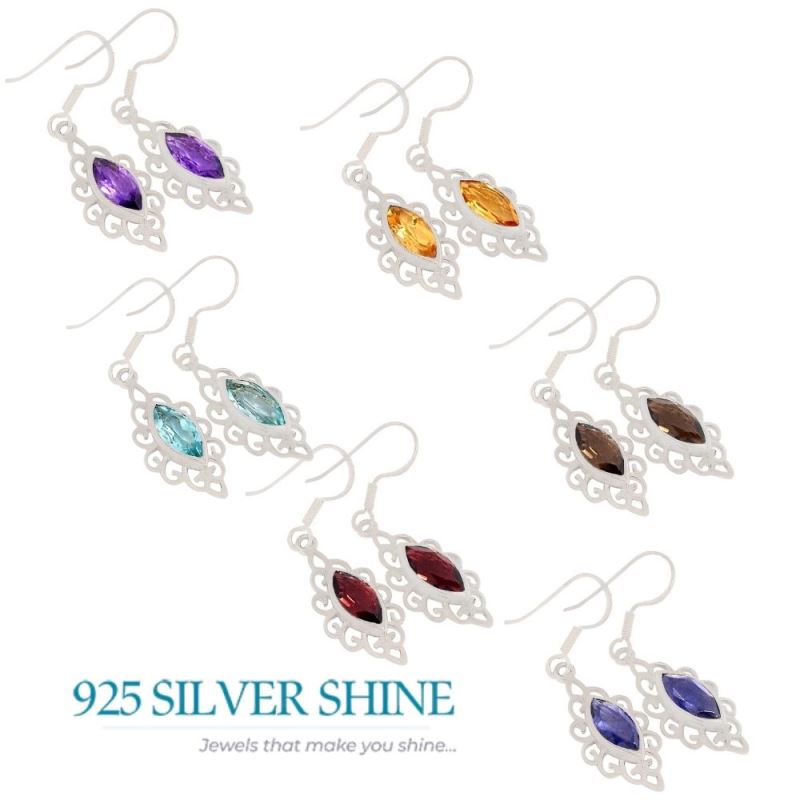 Genuine Garnet Gemstone Earrings In 925 Sterling Silver Jewelry 925SE343_1