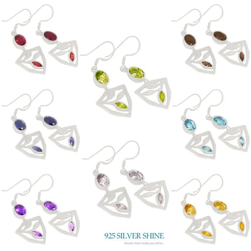 925 Sterling Silver Handmade Earrings In Garnet Gemstone Jewelry 925SE360_1