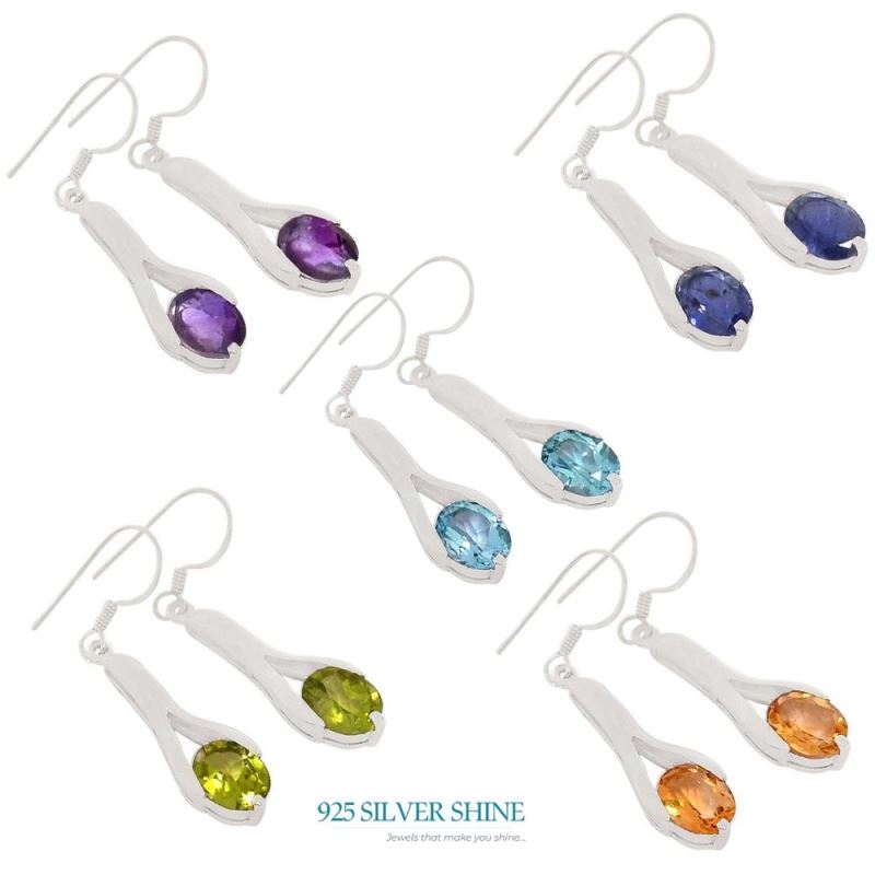 925 Sterling Silver Handmade Earrings In Iolite Gemstone Jewelry 925SE368_1