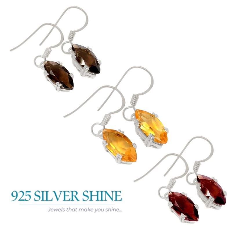 Solid 925 Silver Earrings In Semi Precious Citrine Gemstone 925SE382_1