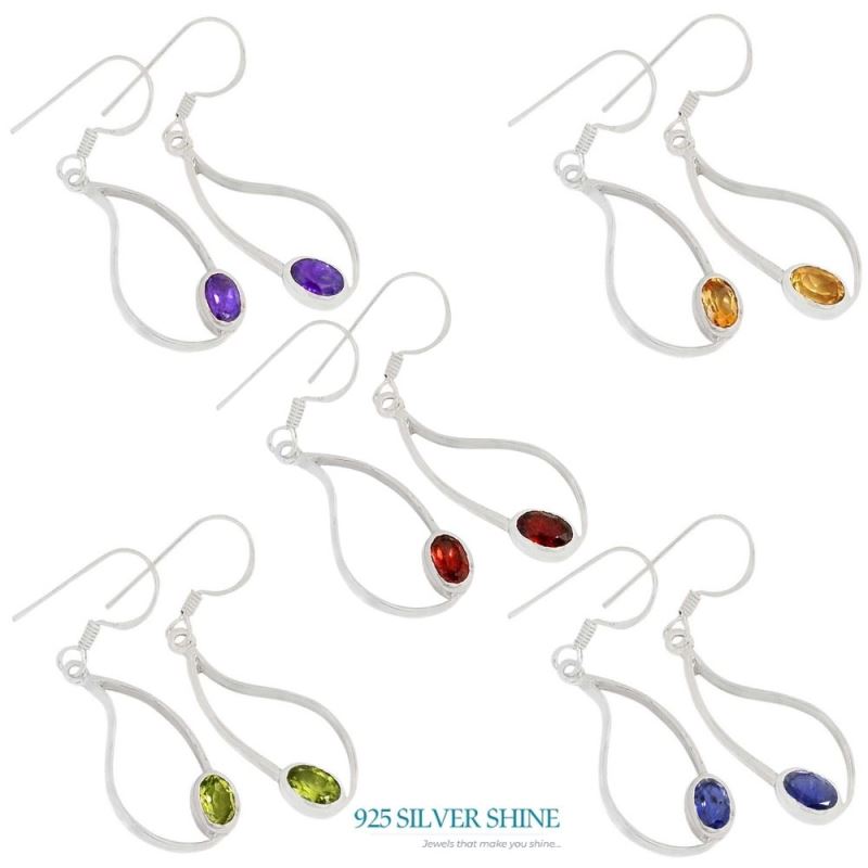 Fine 925 Sterling Silver Earrings In Genuine Citrine Gemstone 925SE386_1