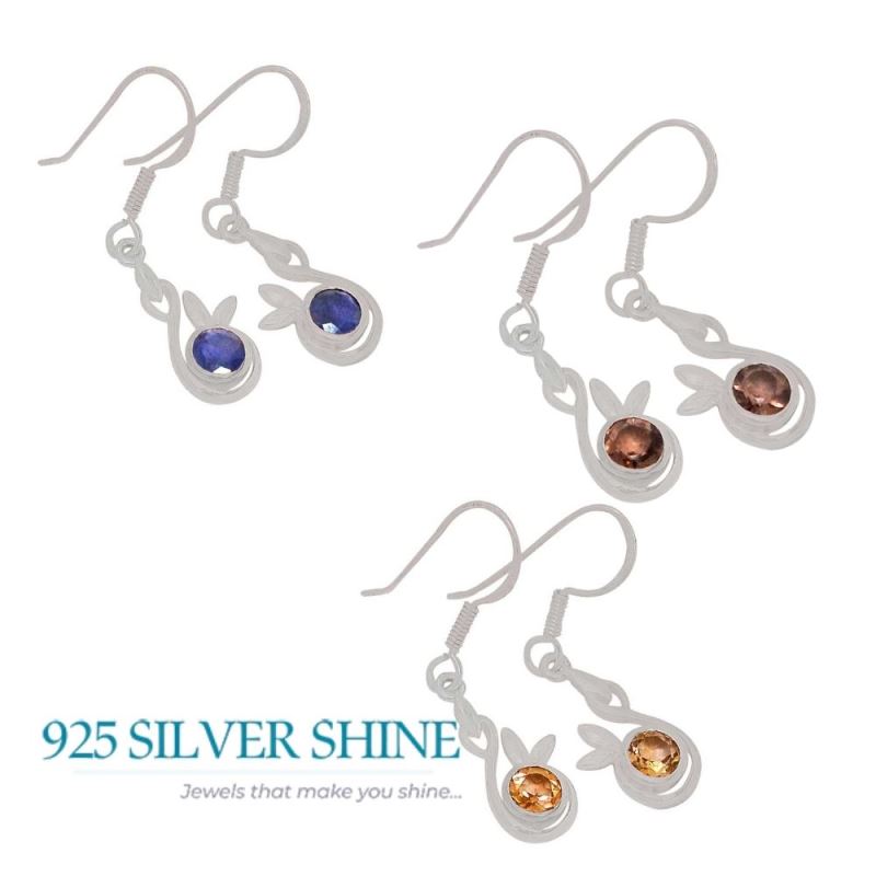 Genuine Iolite Gemstone Earrings In Fine 925 Sterling Silver 925SE395_1