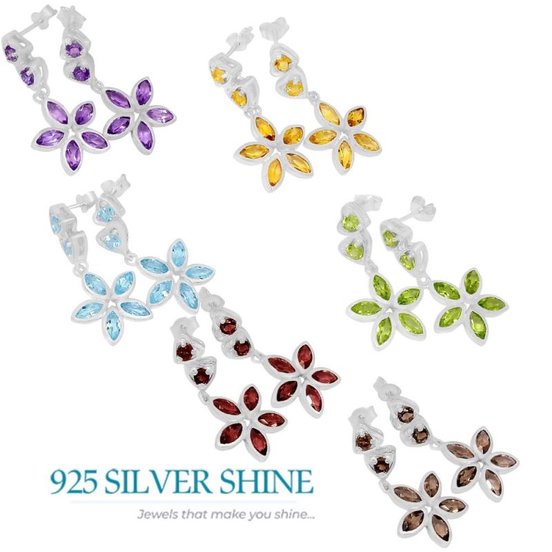 925 Sterling Silver Earrings In Natural Smoky Quartz Gemstone 925SE402_1