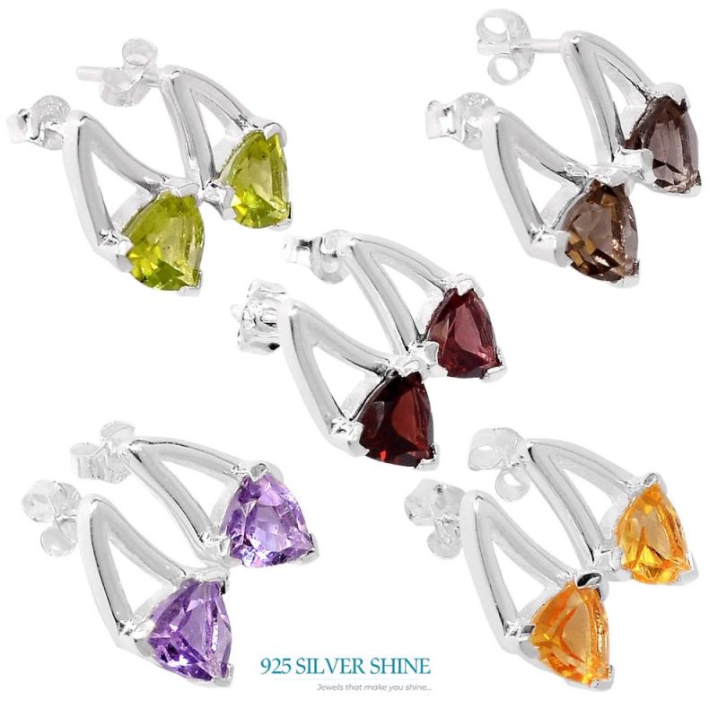 925 Sterling Silver Earrings In Natural Garnet Gemstone 925SE405_1