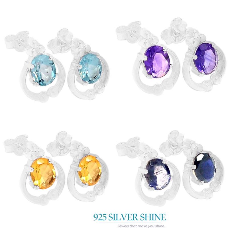 Natural Iolite Gemstone Earrings In 925 Sterling Silver Jewelry 925SE417_0