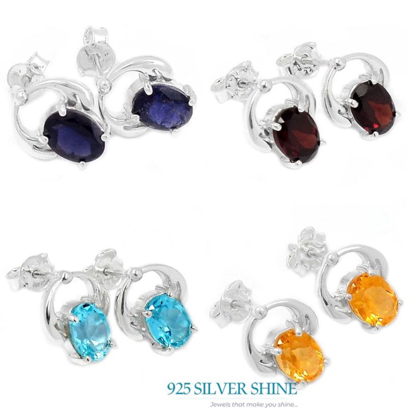 925 Sterling Silver Handmade Earrings In Blue Topaz Gemstone Jewelry 925SE428_1