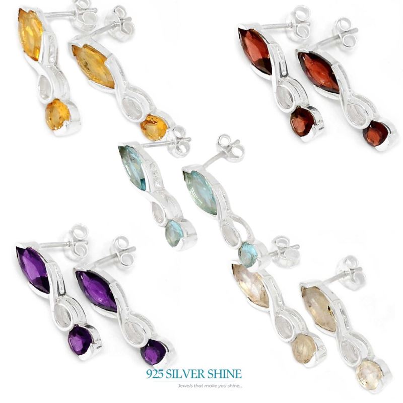 925 Sterling Silver Handmade Earrings In Garnet Gemstone Jewelry 925SE449_1
