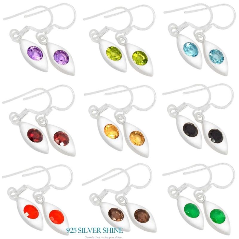 925 Sterling Silver Earrings In Natural Blue Topaz Gemstone 925SE457_0