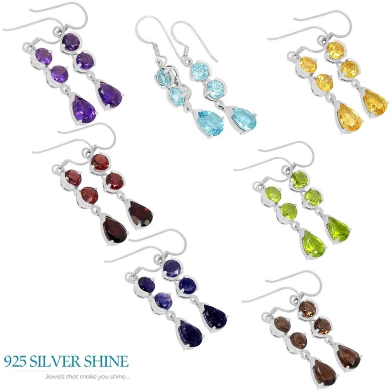 925 Sterling Silver Earrings In Natural Smoky Quartz Gemstone 925SE478_1
