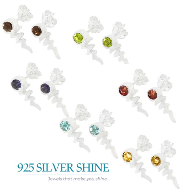 925 Sterling Silver Earrings In Genuine Smoky Quartz Gemstone 925SE483_0