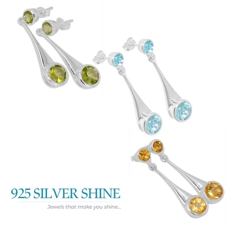925 Sterling Silver Earrings In Semi Precious Blue Topaz Gemstone 925SE485_1