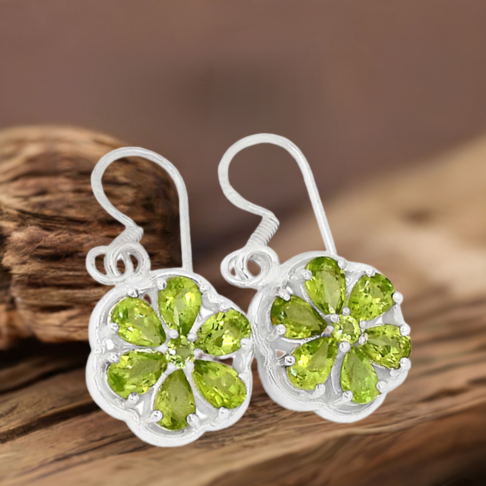 Natural Peridot Gemstone Earrings In 925 Sterling Silver Jewelry 925SE493