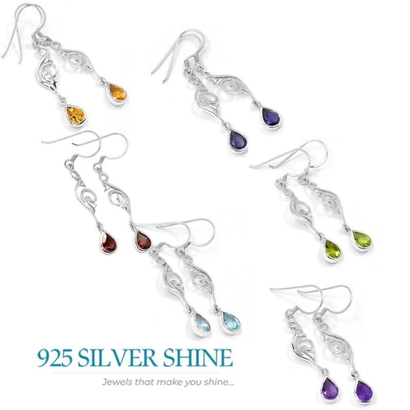 925 Sterling Silver Earrings In Garnet Gemstone Jewelry 925SE523_0