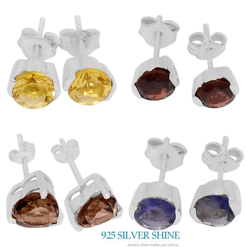 Semi Precious Garnet Gemstone Earrings In 925 Sterling Silver 925SE546_1