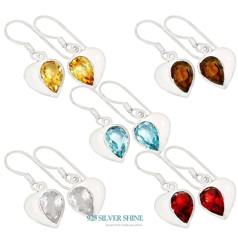925 Sterling Silver Earrings In Natural Crystal Gemstone 925SE563_0