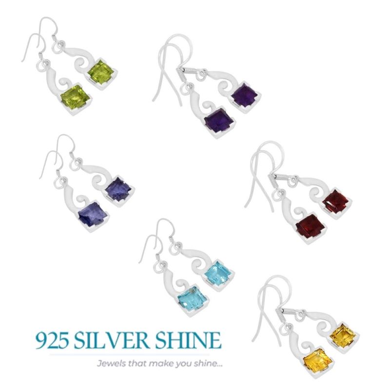 Semi Precious Garnet Gemstone Earrings In 925 Sterling Silver Jewelry 925SE573_1