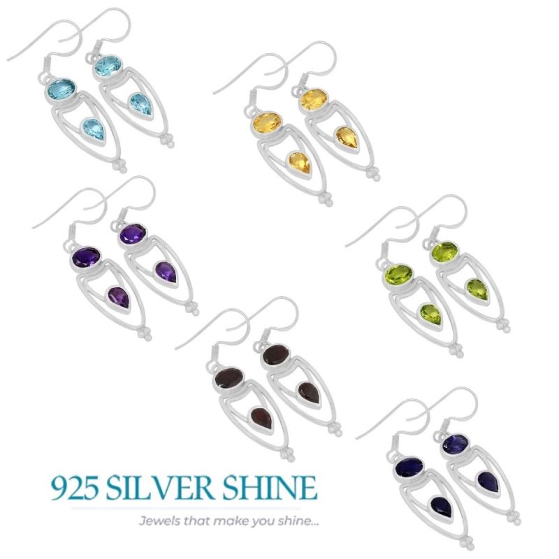 925 Sterling Silver Earrings In Blue Topaz Gemstone Jewelry 925SE590_1