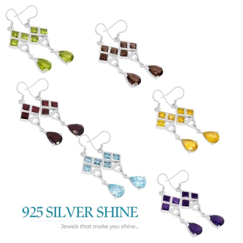 925 Sterling Silver Earrings In Smoky Quartz Gemstone Jewelry 925SE601_1