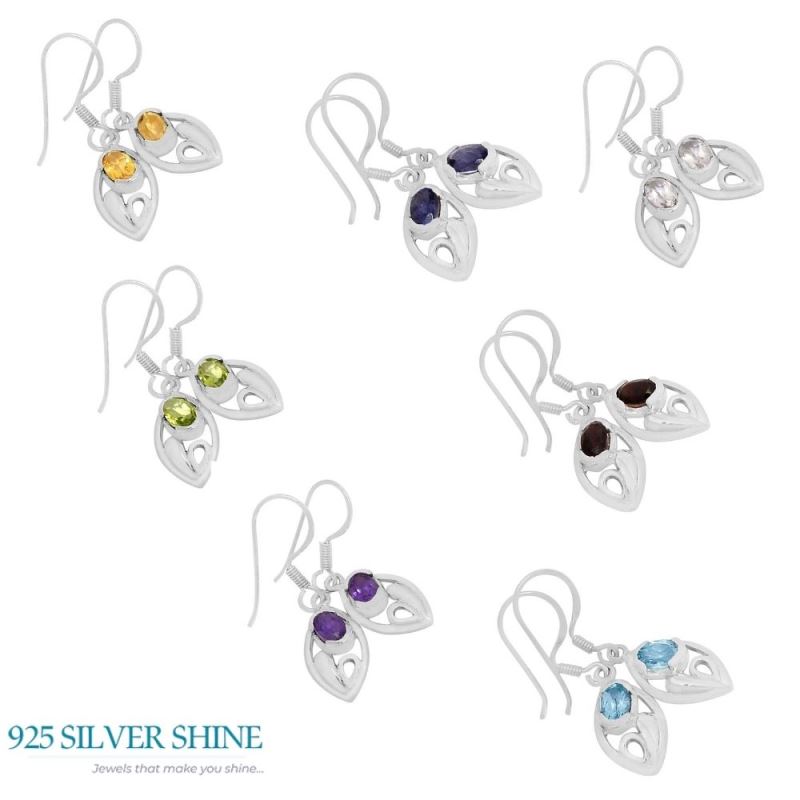 925 Sterling Silver Handmade Earrings In Crystal Gemstone Jewelry 925SE608_1