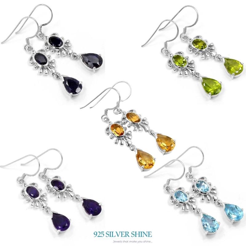 Natural Black Onyx Gemstone Earrings In 925 Sterling Silver Jewelry 925SE654_1