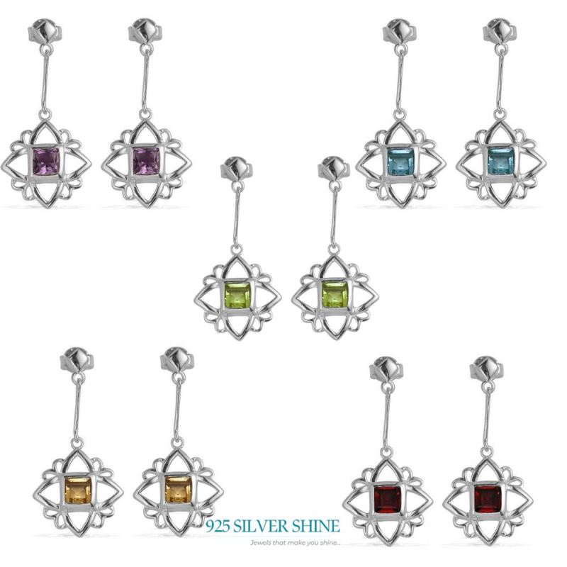 925 Sterling Silver Earrings In Semi Precious Blue Topaz Gemstone 925SE695_2