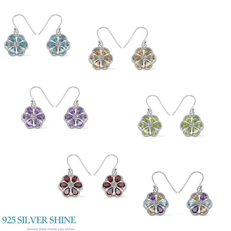 Fine 925 Sterling Silver Earrings In Semi Precious Blue Topaz Gemstone 925SE701_1