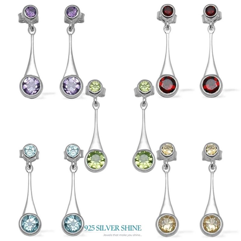 925 Sterling Silver Earrings In Genuine Garnet Gemstone 925SE720_2