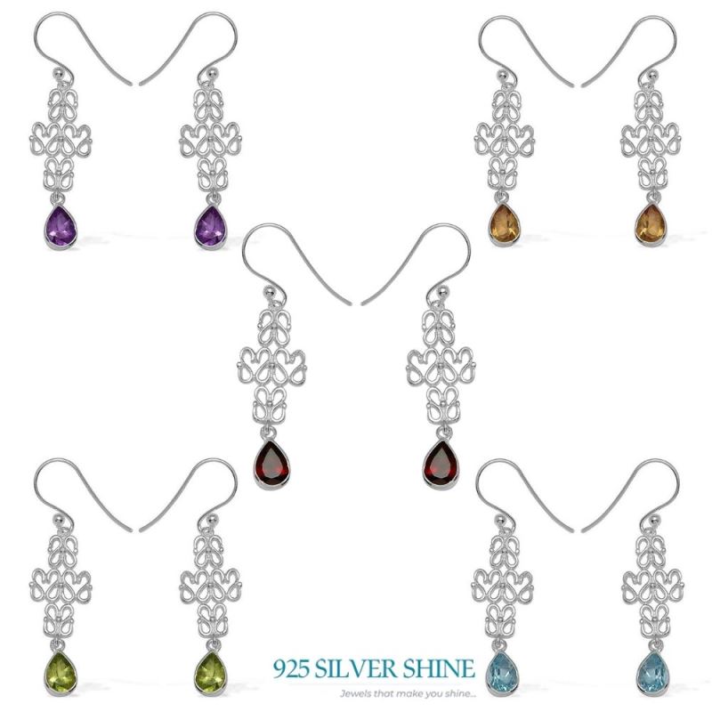 925 Sterling Silver Handmade Earrings In Garnet Gemstone Jewelry 925SE767_1