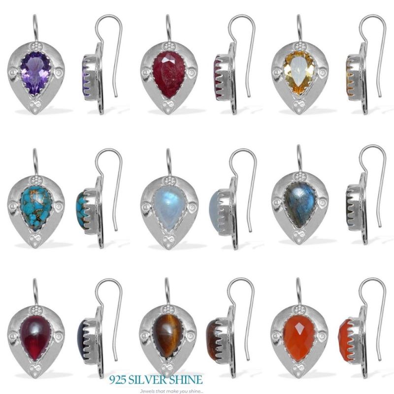 Semi Precious Amethyst Gemstone Earrings In Fine 925 Sterling Silver 925SE868_1