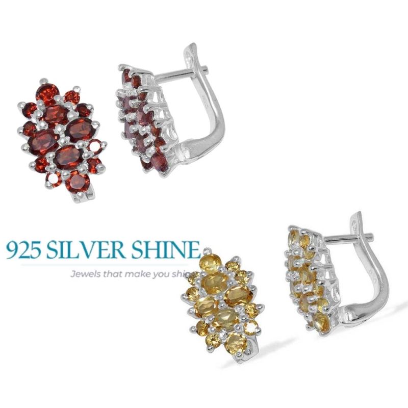 925 Sterling Silver Earrings In Semi Precious Garnet Gemstone 925SE880_1