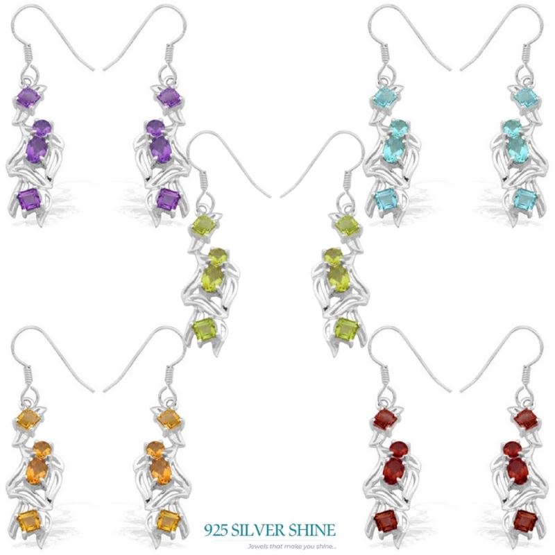 925 Sterling Silver Earrings In Blue Topaz Gemstone Jewelry 925SE919_1