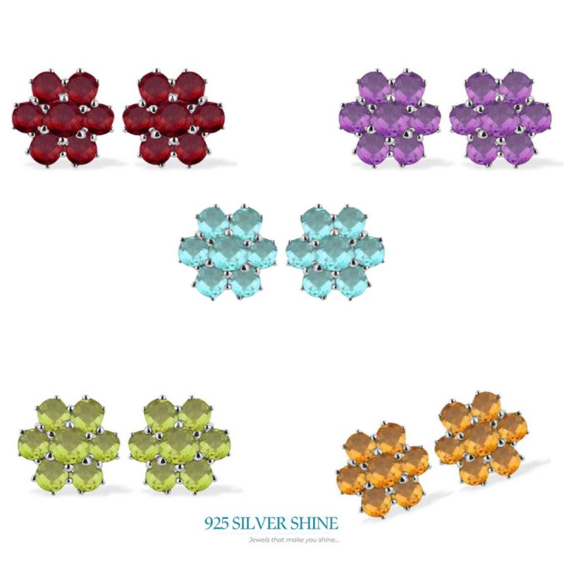 Fine 925 Sterling Silver Earrings In Natural Garnet Gemstone 925SE937_1