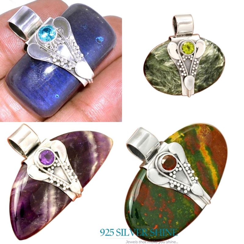 Multi Gemstone Pendants In 925 Fine Silver Jewelry 925SP072-3_4