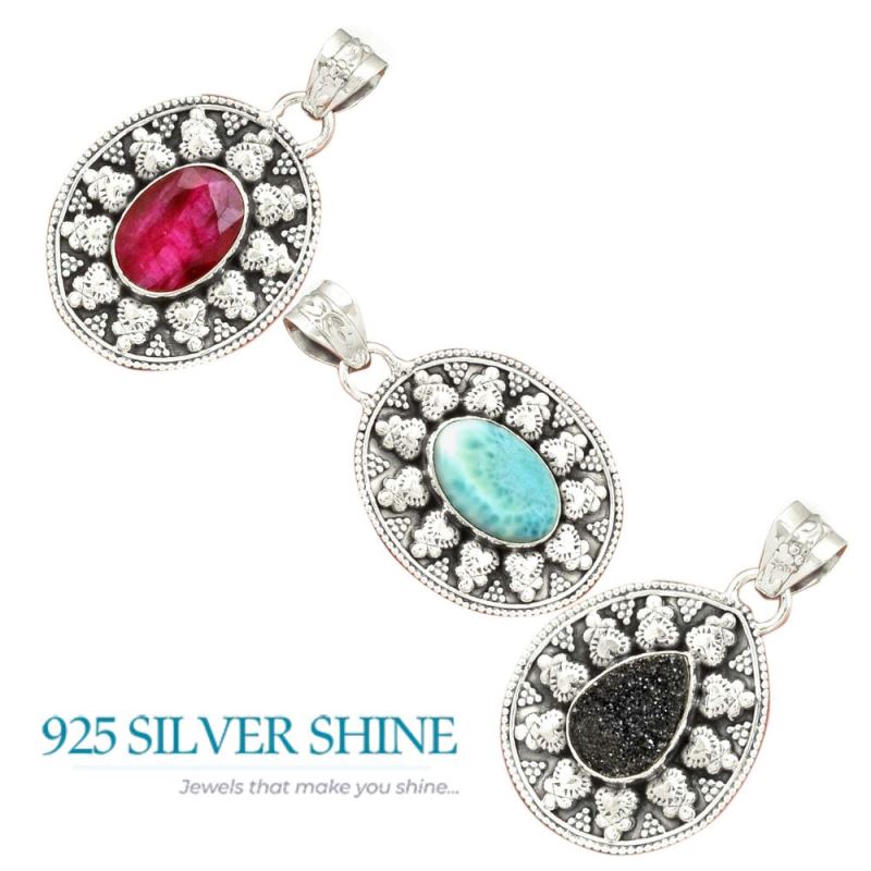 925 Fine Silver Pendants In Larimar Gemstone Jewelry 925SP073-4_4