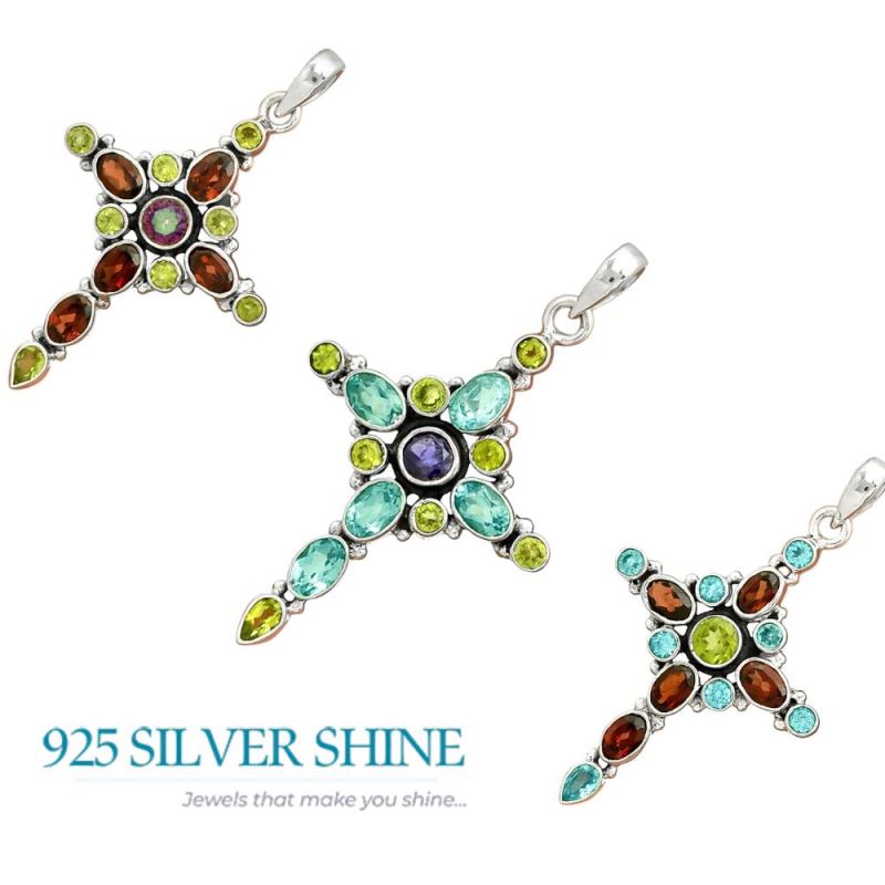 925 Solid Silver Pendants In Multi Gemstone Jewelry 925SP077-2_4