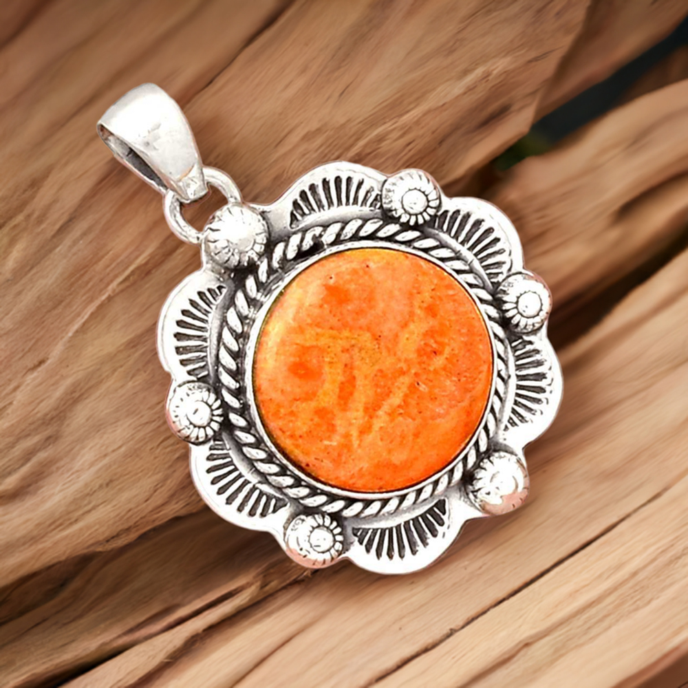 Orange Calcite Gemstone Handmade Pendants In 925 Sterling Silver Jewelry 925SP080-3