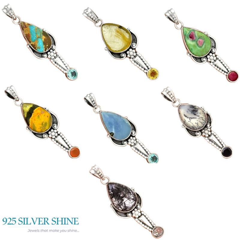 Multi Gemstone Pendants In 925 Fine Silver Jewelry 925SP081-4_4