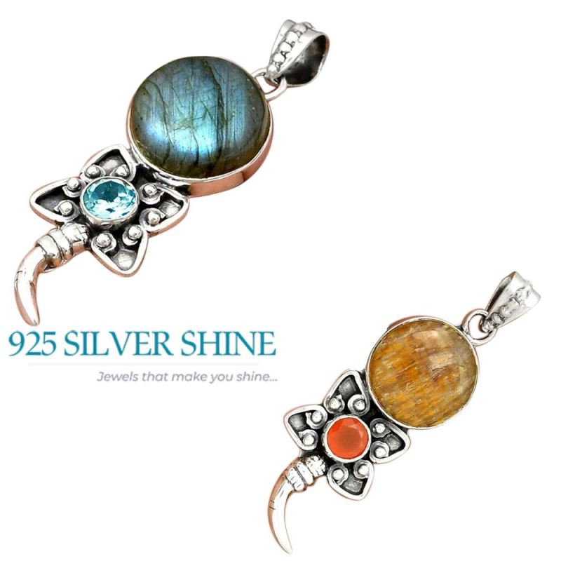925 Sterling Silver Handmade Pendants In Multi Gemstone Jewelry 925SP084-1_4