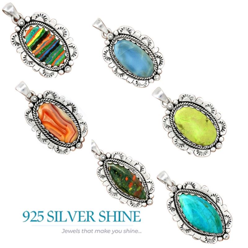 925 Solid Silver Pendants In Agate Gemstone Jewelry 925SP086-3_4