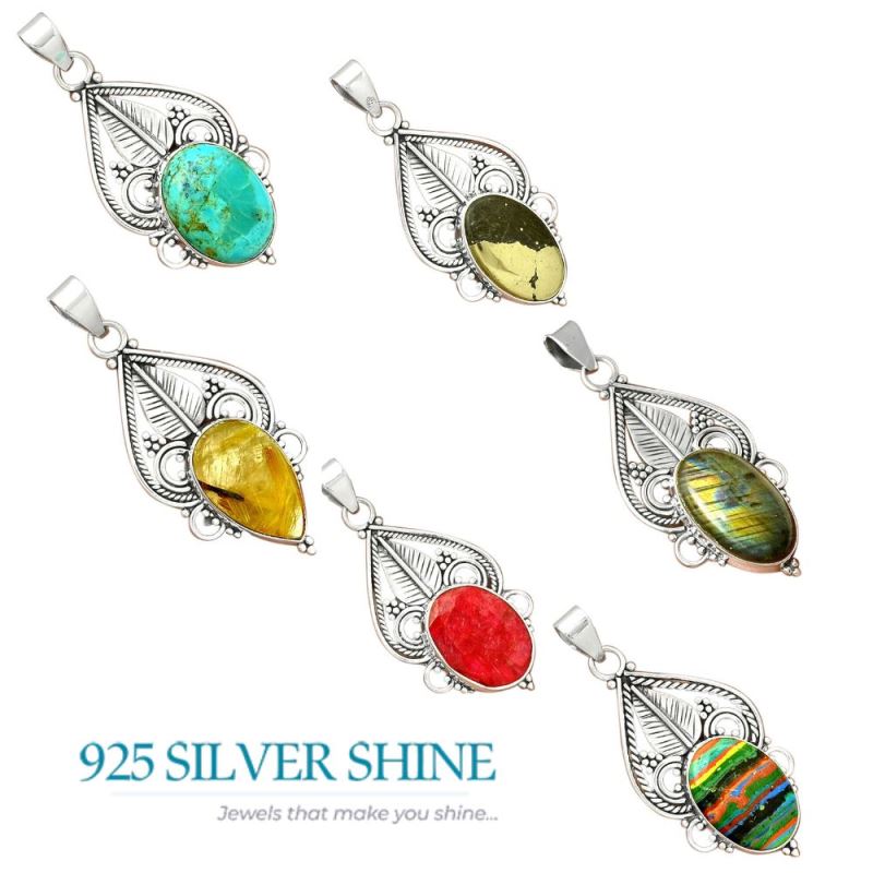 Fine Sterling Silver Pendants In Labradorite Gemstone Jewelry 925SP087-6_4
