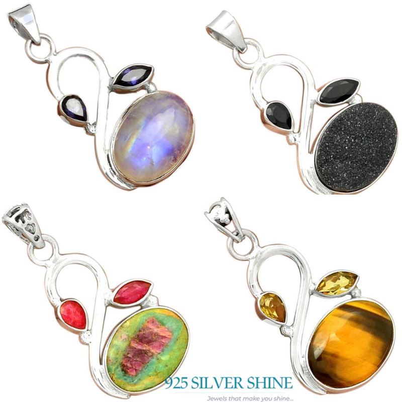 925 Fine Silver Pendants In Multi Gemstone Jewelry 925SP088-2_4