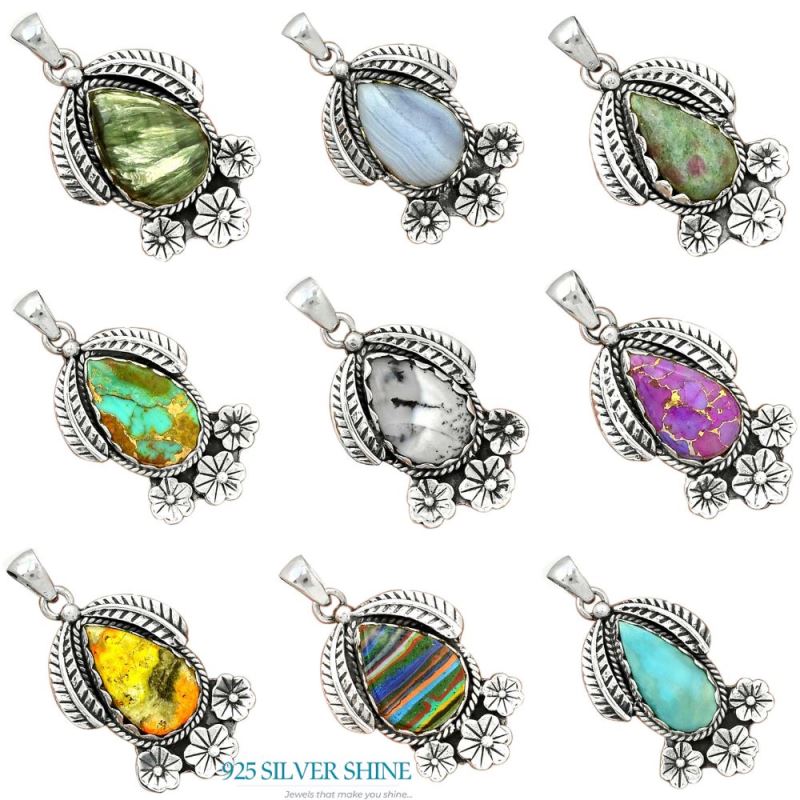 Blue Lace Agate Gemstone Handmade Pendants In 925 Sterling Silver Jewelry 925SP091-4_4