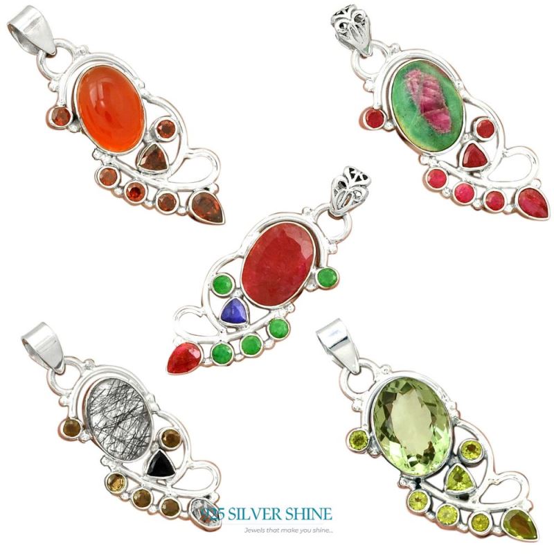 Fine Sterling Silver Pendants In Multi Gemstone Jewelry 925SP095-1_4