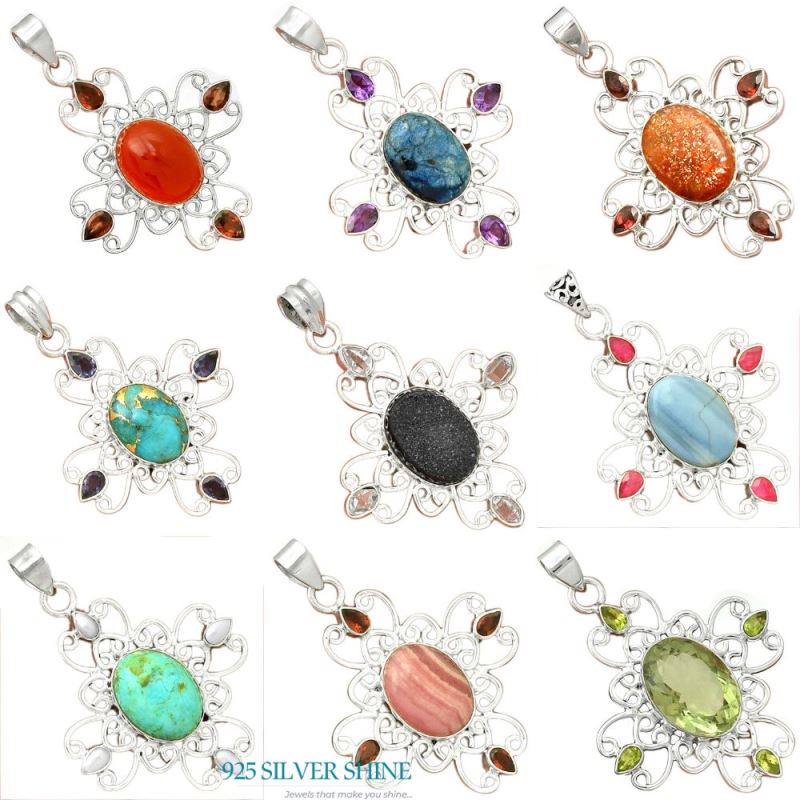Solid Sterling Silver Handmade Pendants In Multi Gemstone Jewelry 925SP097-7_4