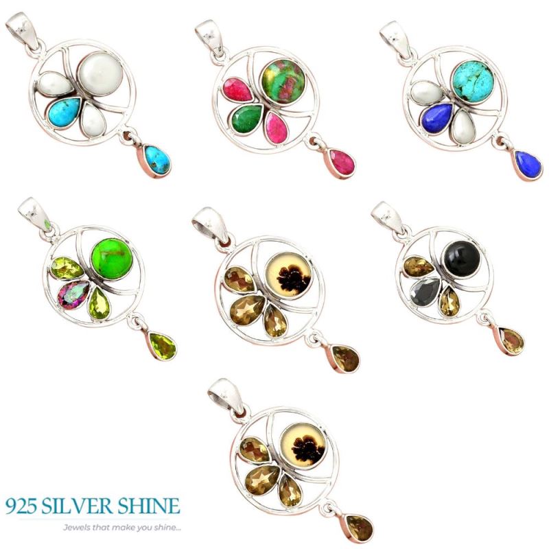 925 Fine Silver Pendants In Multi Gemstone Jewelry 925SP098-1_4