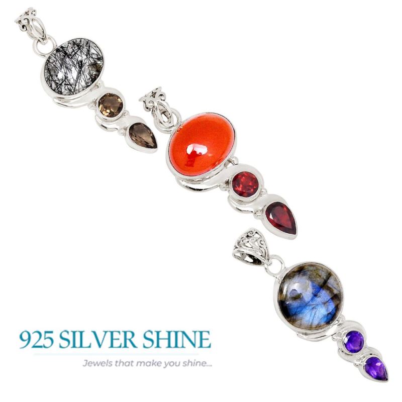 925 Fine Silver Pendants In Multi Gemstone Jewelry 925SP108-1_2